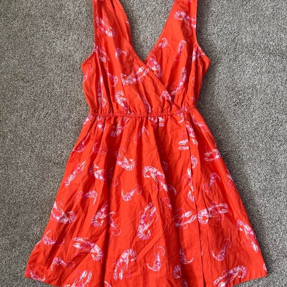 MAEVE Mini Dress Flirty Wrap Sea Shrimp Lobster Orange Dress Anthropologie Sz XS - Picture 1 of 8
